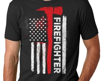 Firefighter T-shirt American Firefighter USA flag American Flag Tee Shirt Gift for Firefighter Dad Father Brother Father&#39;s Day Gift Cool Tee