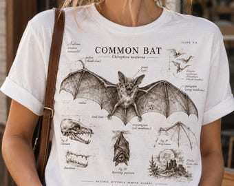 Common Bat Anatomy Diagram Tee, Vintage Naturalist Gothic Science Shirt