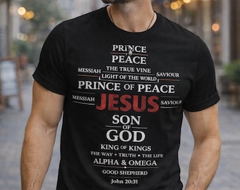 Camiseta com a cruz de Jesus, camiseta da fé cristã, camiseta Príncipe da Paz, camiseta com versículo bíblico João 20:31, presente religioso para homens e mulheres, camiseta de Deus
