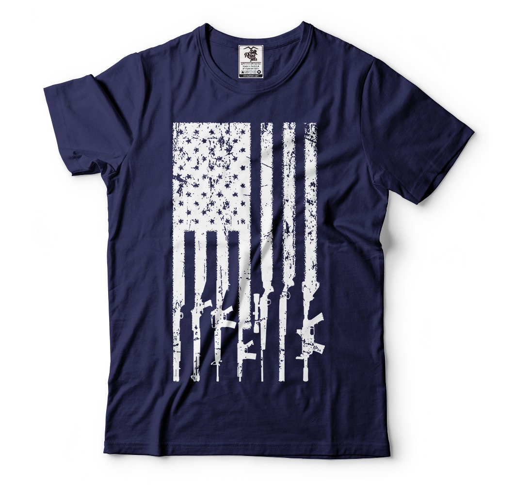 The 2nd Amendment American Flag New Men's Shirt Gun AR-15 Bullets Patriotic Tees 