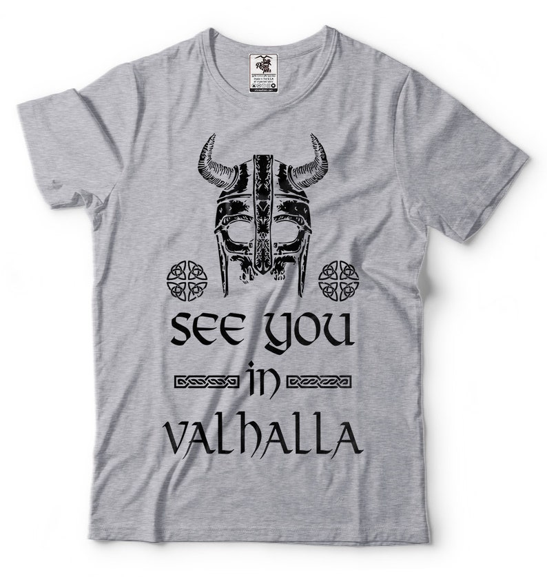 See You In Valhalla T-Shirts Viking Skull Symbol Scandinavian Runes Valhalla Tees Viking Gods Shirt image 3