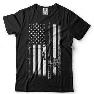 Funny Fishing Fisherman Gift, Proud American Flag Fishing Tools Fisherman  Back Shirt