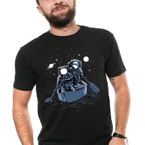 Space Astronaut T shirts Funny Astronaut In a Boat Tee Shirt Space Travel Funny Tee Shirt