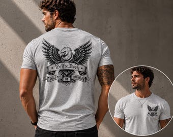 Camiseta "We The People Eagle 2nd Amendment", estampa patriótica na frente e nas costas.