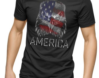 Camiseta masculina com estampa da bandeira americana e águia, estilo patriótico, com a bandeira dos EUA. Camisetas com estampa da bandeira americana, camisetas patrióticas para homens.