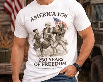 Camiseta Yankee Doodle, camiseta América 1776, camiseta 250 Anos de Liberdade 2026, camiseta patriótica com a bandeira dos EUA, presente para o Dia da Independência