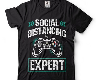 Social Distancing Expert Quarantine Funny Video Gamer Humor Joke for Men T-Shirt