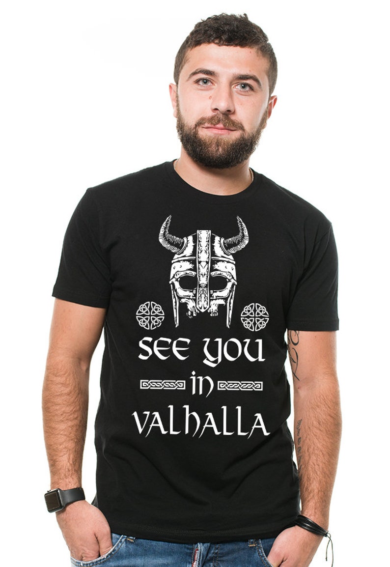 See You In Valhalla T-Shirts Viking Skull Symbol Scandinavian Runes Valhalla Tees Viking Gods Shirt image 2