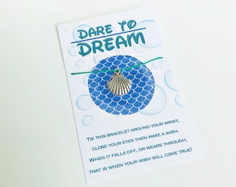 Mermaid Wunsch Armband Set: Silber Muschel Anhänger, Freundschaft Schmuck Fisch Verlängerung Pixie Dust Geschenk