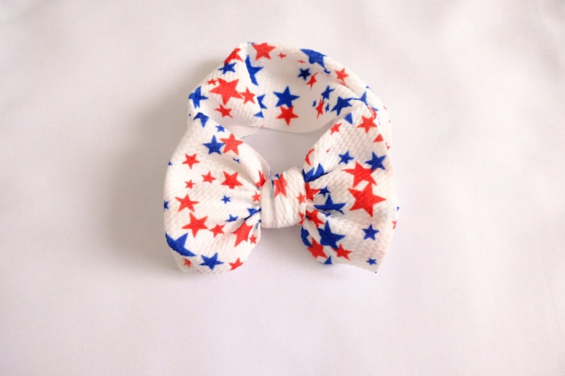 Red White and Blue Stars Bow Baby Newborn 4th of July Bows Messy Bows Fabric Bow Toddler Big Bow Headband Big Bow headwrap