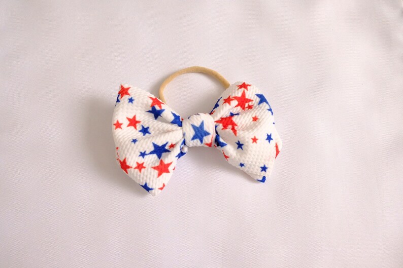 Red White and Blue Stars Bow Baby Newborn 4th of July Bows Messy Bows Fabric Bow Toddler Big Bow Headband Big Bow headwrap