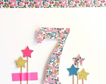 Liberty Print Birthday Chunky Age Number Cake Topper / Décoration / Décoration de gâteau d’anniversaire