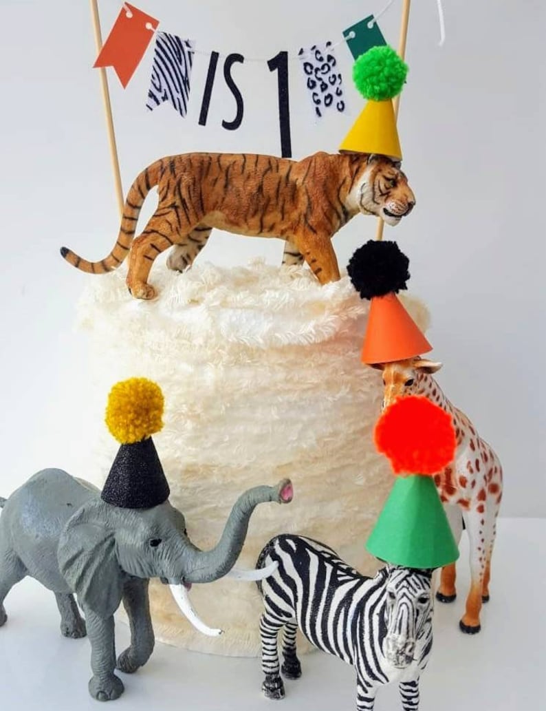 Nom personnalisé et âge Cake Topper en imprimé animal multicolore image 2