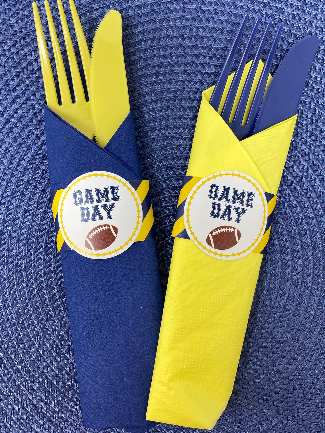 Football Napkin Band Blue Yellow Qty12 Etsy