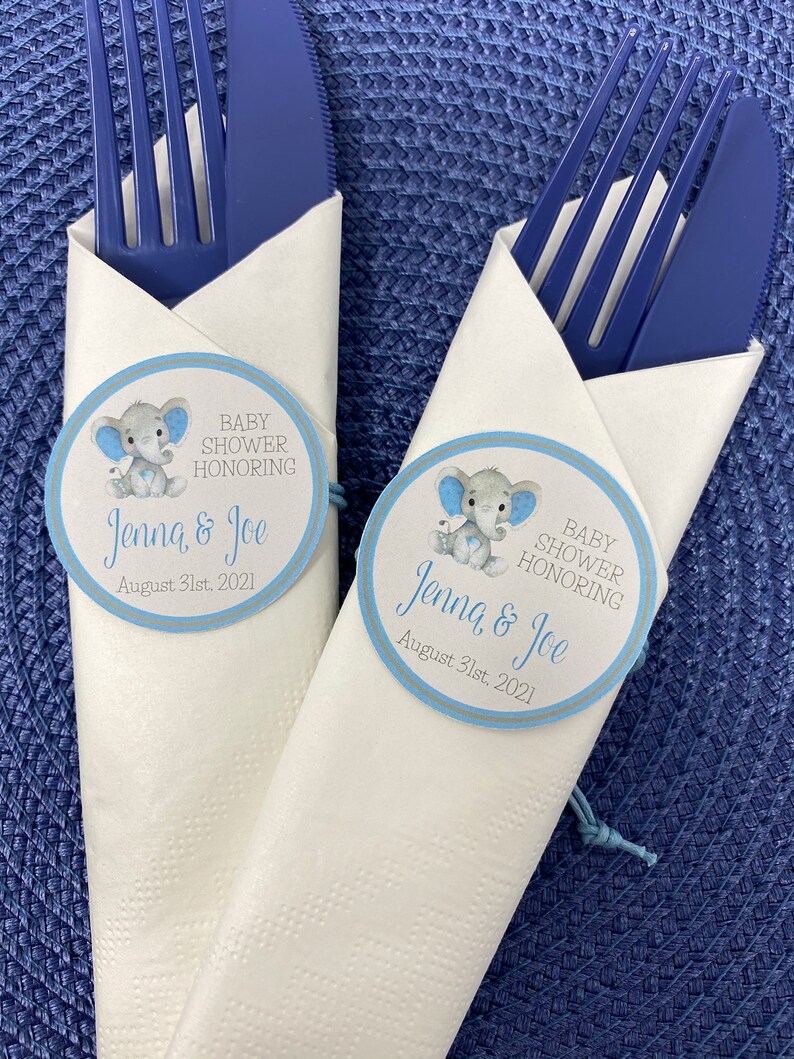 Baby Shower Napkin Ring Blue Polka Dot Elephant Qty10 Etsy