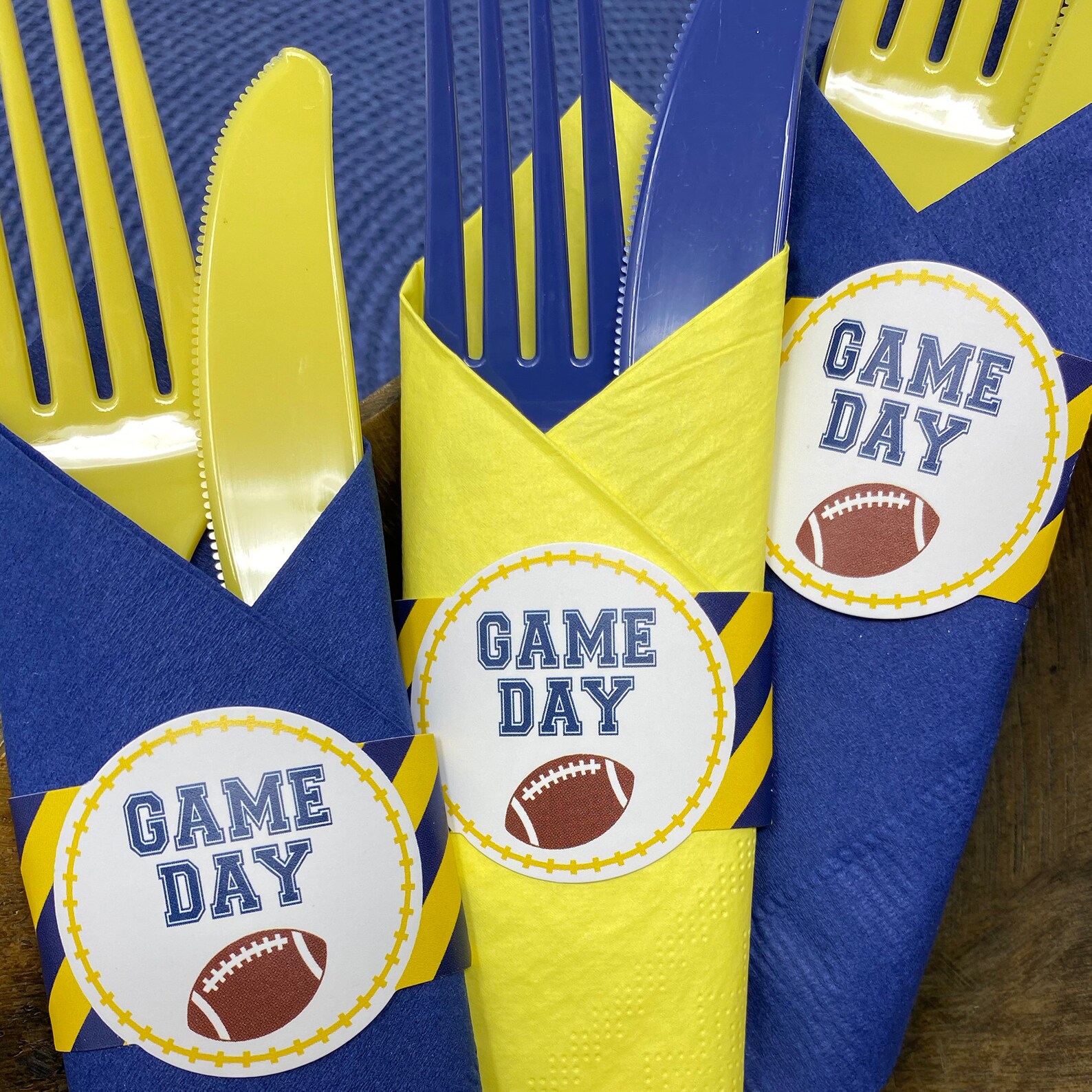 Football Napkin Band Blue Yellow Qty12 Etsy