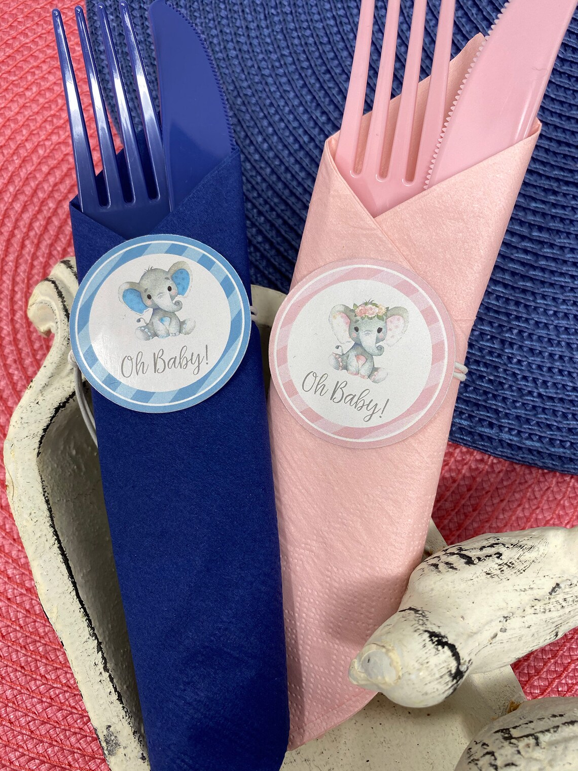 Baby Shower Napkin Ring Oh bebé elefante azul Cantidad10 Etsy