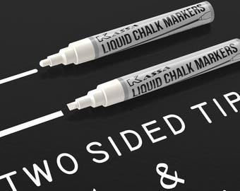 Kassa White Chalk Markers (2 Pack) , Reversible Tip (4 and 6 mm), Liquid Chalkboard Marker for Blackboard
