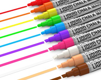 Kassa Chalk Markers for Chalkboard (10 Neon Colors) Wet Erase Blackboard Marker (Dustless & Non-Toxic) 2 Sided Tips (Bullet + Chisel)