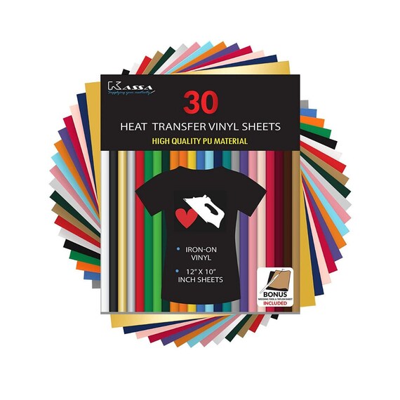 Kassa HTV Heat Transfer Vinyl Bundle 30 Sheets 12 X 10 Iron on