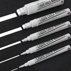 Kassa White Liquid Chalk Markers - Wet Erase Chalkboard Pens For Glass Mirrors & Blackboards - Reversible Tip - 1mm 3mm 6mm 10mm 15mm Sizes