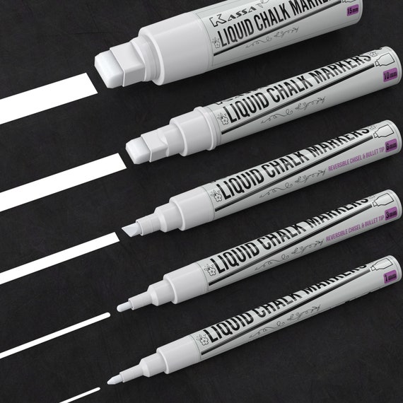 Kassa White Liquid Chalk Markers Wet Erase Chalkboard Pens for Glass  Mirrors & Blackboards Reversible Tip 1mm 3mm 6mm 10mm 15mm Sizes 
