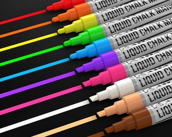 Kassa Liquid Chalk Markers for Blackboards - Neon & Pastel Colors - Erasable Pens on Chalkboard Glass, Window , Mirror - Reversible Dual Tip