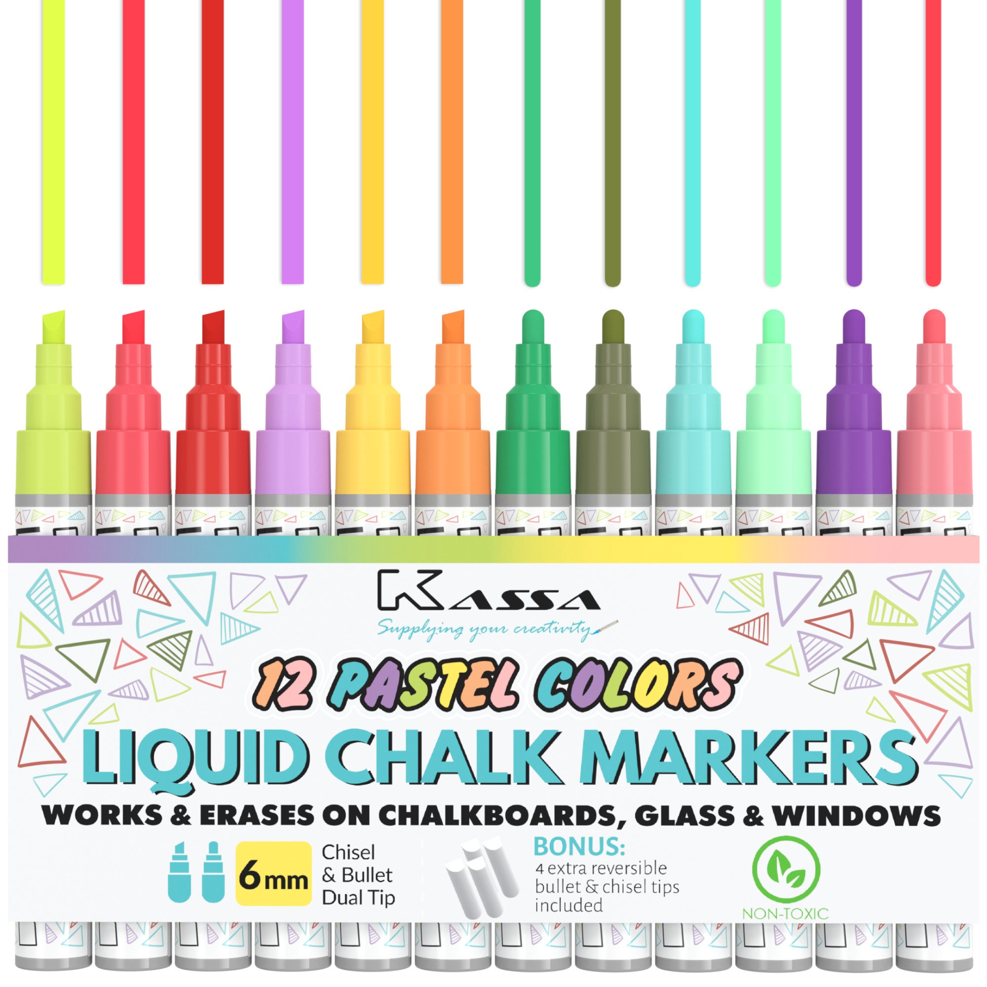 Kassa White Liquid Chalk Markers Wet Erase Chalkboard Pens for Glass  Mirrors & Blackboards Reversible Tip 1mm 3mm 6mm 10mm 15mm Sizes 