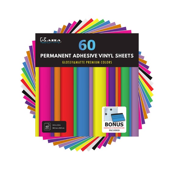 Kassa Permanent Vinyl Sheets 12 X 12 Inches Assorted Colors matte & Glossy  Works W/ Cricut , Silhouette Cameo Outdoor Vinyl 