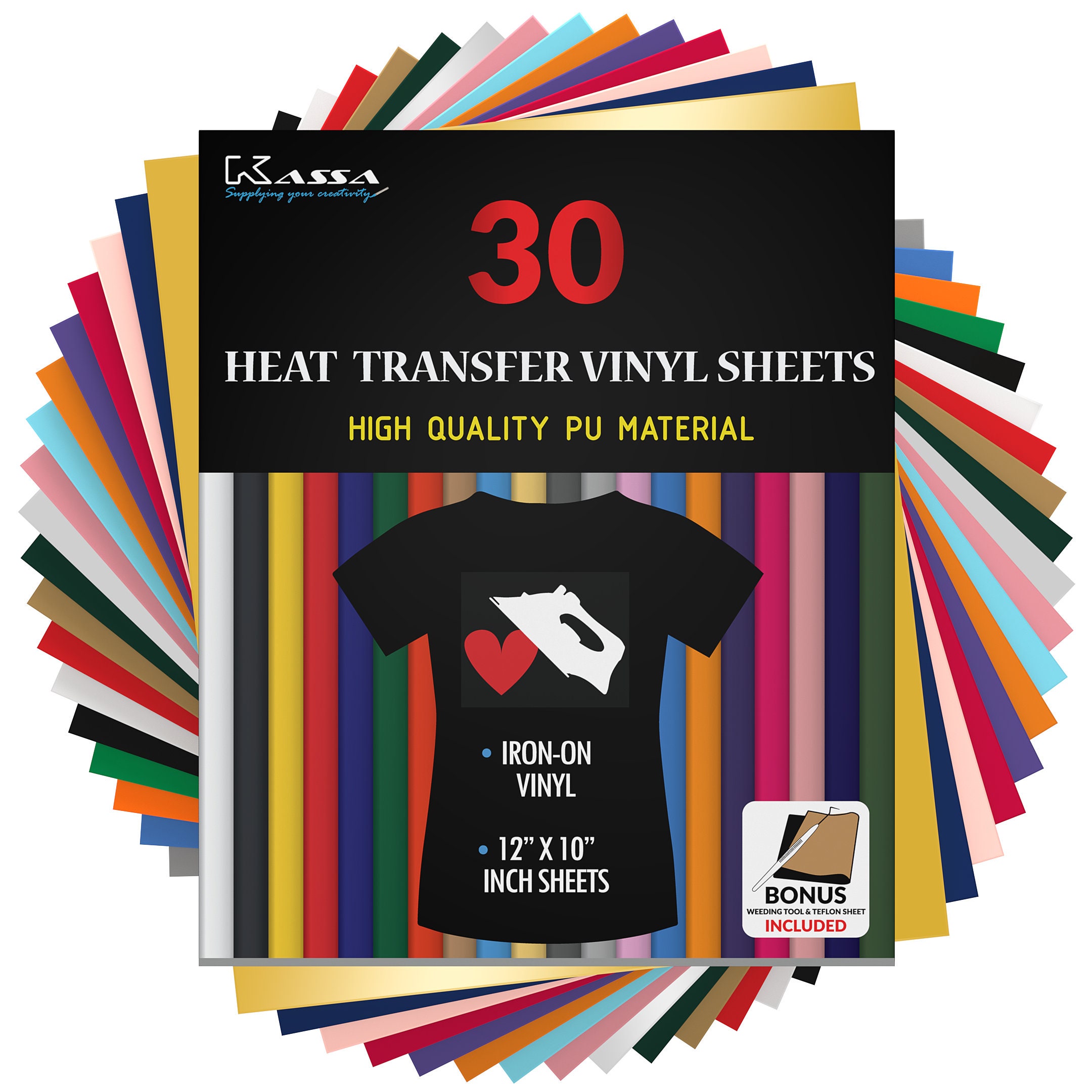 PU Heat Transfer Vinyl Bundle : 52 Pack 12 x 10 Sheets (Assorted