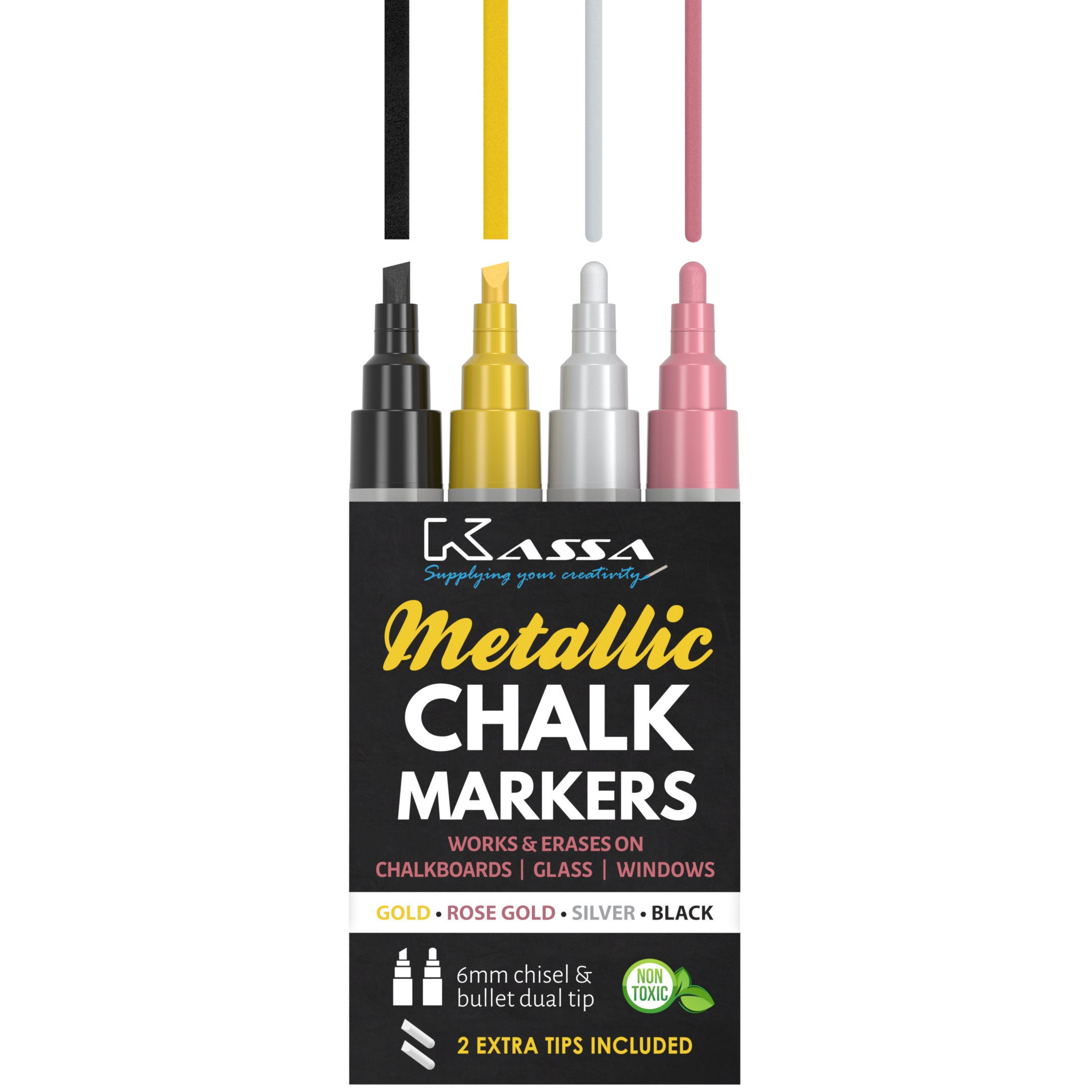 10 Pack Erasable Liquid Chalk Markers with Extra Gold and Silver Colors,  6mm Reversible Tip Chalk Pens with Vibrant Color for Chalkboard Signs
