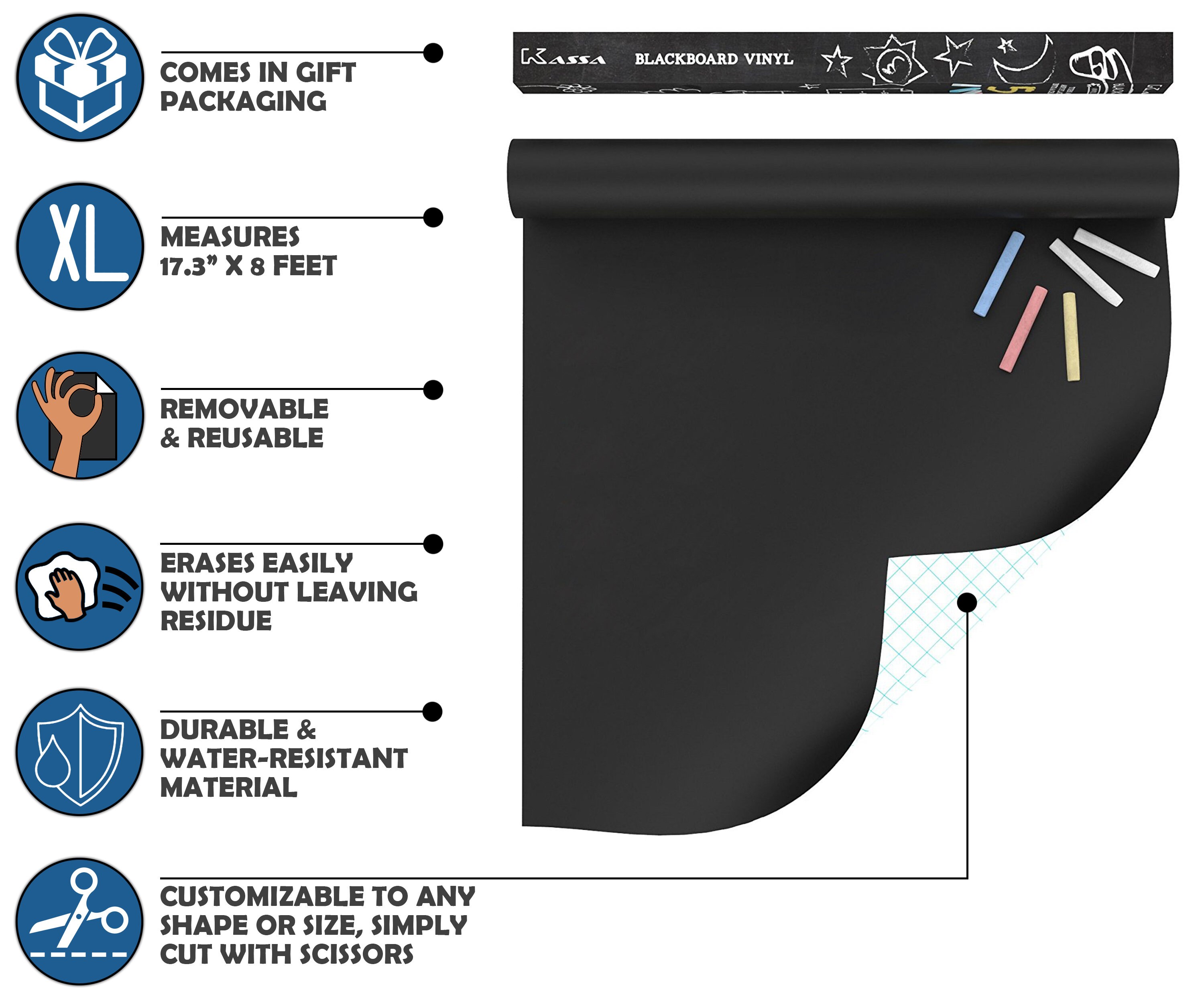 Kassa Large Chalkboard Contact Paper Roll 8 Ft 5 Chalks Etsy