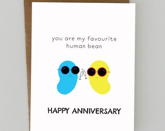 Favourite Human Bean Anniversary  Card - For Boyfriend, For Girlfriend, Couples, Cute Funny Happy Anniversary Card, For Husband, For Wife