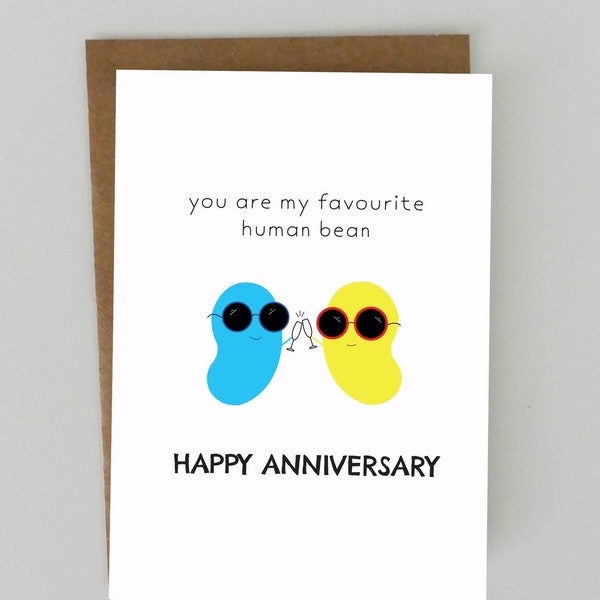 Favourite Human Bean Anniversary  Card - For Boyfriend, For Girlfriend, Couples, Cute Funny Happy Anniversary Card, For Husband, For Wife