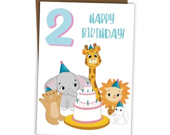 2nd Birthday Card - Second Birthday Card - Age 2 Birthday Cards For Boys Girls Toddlers Kids Children Child