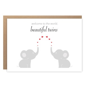 Cartão de felicitações para gêmeos recém-nascidos, bem-vindo ao mundo, cartão de boas-vindas para bebês gêmeos, cartão de nascimento, novos pais, nova mãe, elefante fofo, BYANIKA
