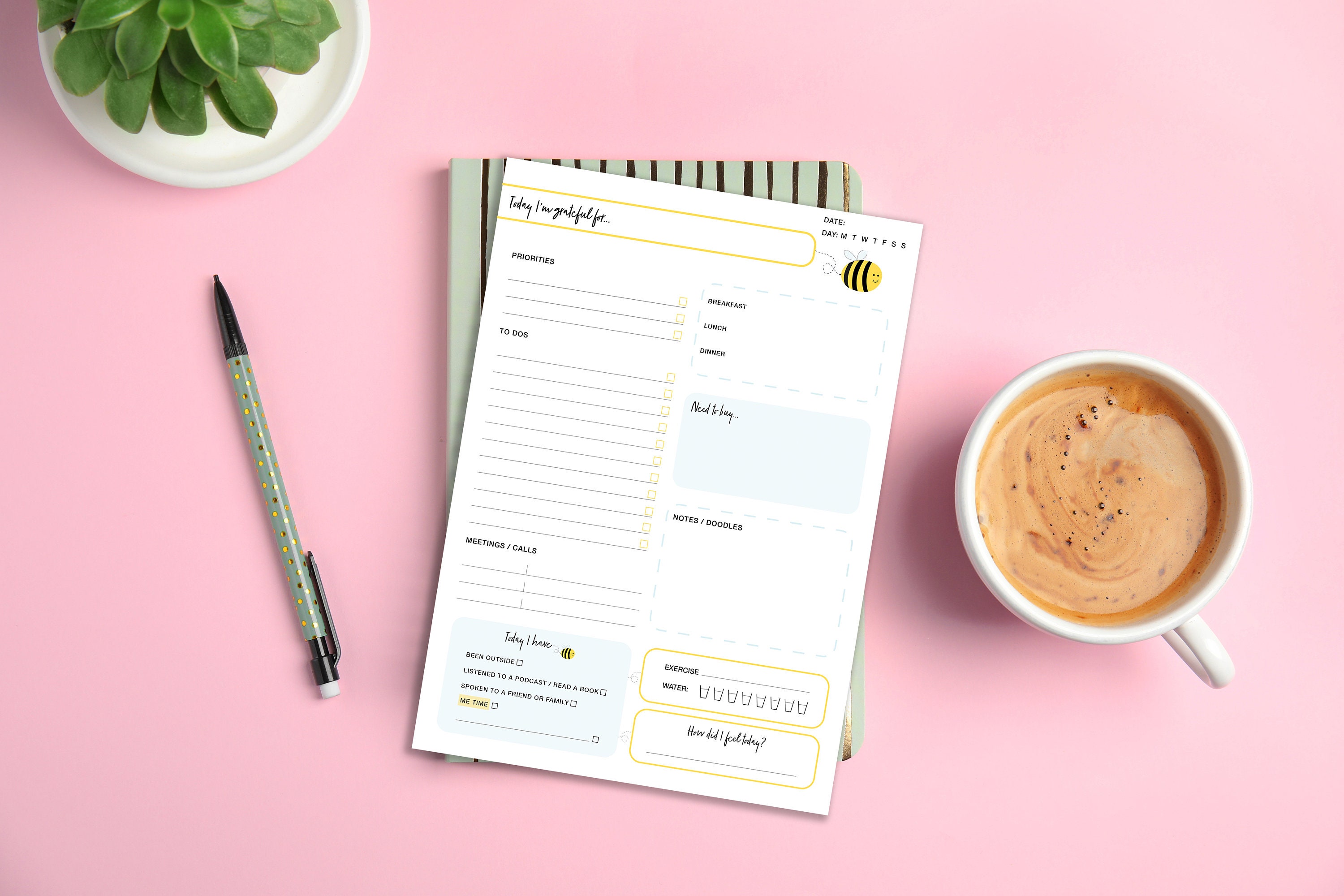 A5 Self Care Daily Planner Pad Wellness Organiser Notepad Cute to Do ...