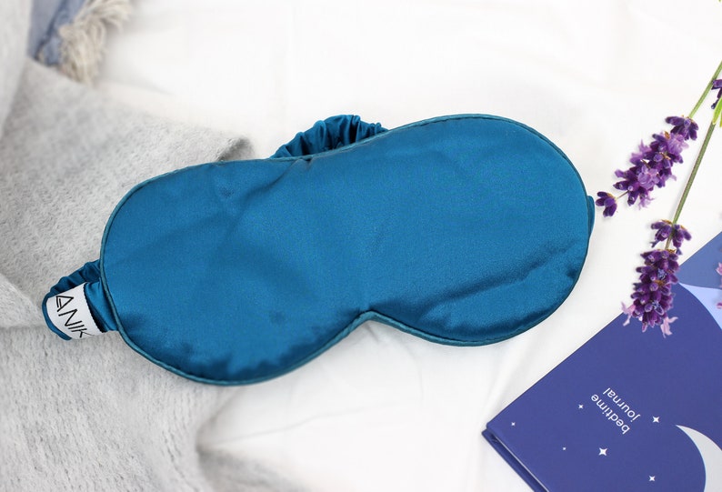 100% Mulberry Silk Sleep Mask Gift Set With Bedtime Journal Notebook Eye Mask Night Journal Reflection Evening Ritual Self Care BLUE EYE MASK ONLY