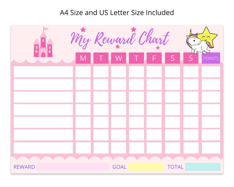 printable unicorn reward chart personalised childrens etsy
