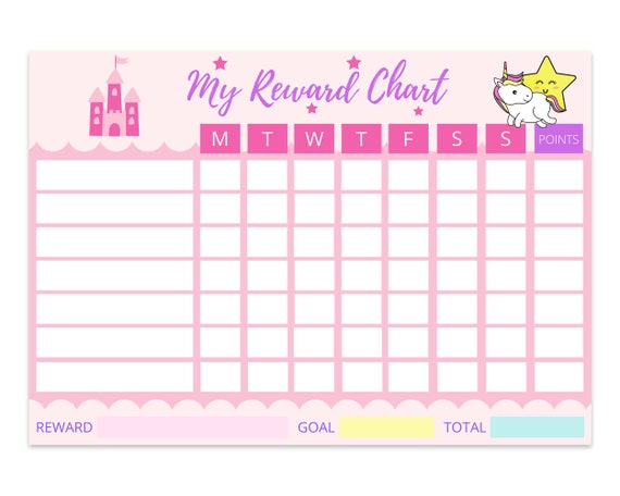 printable unicorn reward chart personalised childrens etsy