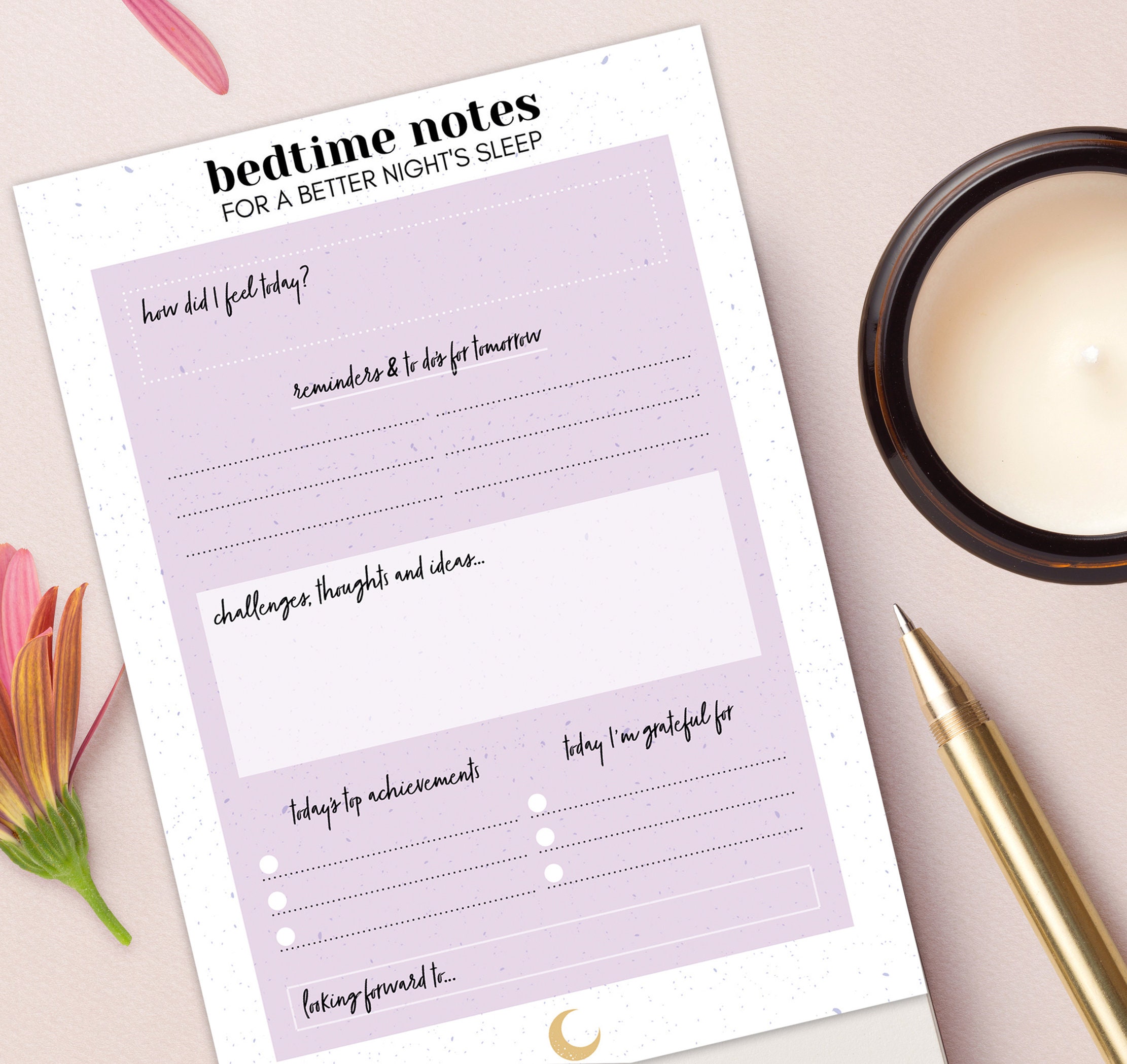 A6 Bedtime Notes Night Journal Notepad Reflection Worry Etsy