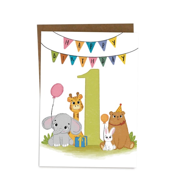 2 biglietti di auguri per il 1° compleanno, per ragazzo o ragazza, fattoria di un anno, realizzati in carta riciclata (set doppio