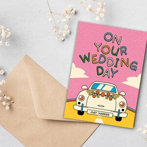 Hochzeitskarte. Herzlichen Glückwunsch zum Hochzeitstag. Karten zum glücklichen Hochzeitstag. Feier für frisch vermählte Braut und Bräutigam. BYANIKA