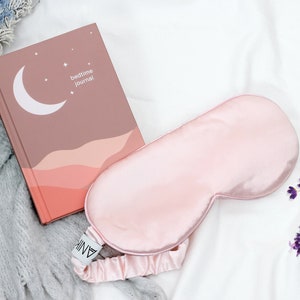 100% Mulberry Silk Sleep Mask Gift Set With Bedtime Journal Notebook Eye Mask Night Journal Reflection Evening Ritual Self Care PINK MASK + JOURNAL