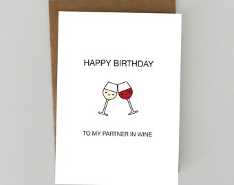 Partenaire dans le vin Happy Birthday Card - Pour meilleur ami, sœur, collègue, carte d’anniversaire mignonne et drôle, amateur de vin, BYANIKA
