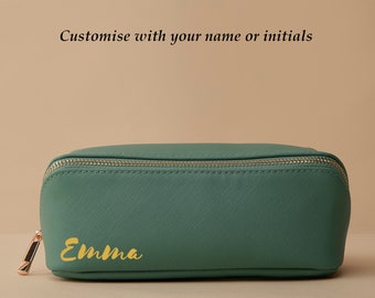 Custom Mini accessory bag small make up case faux leather sage green pouch personalised