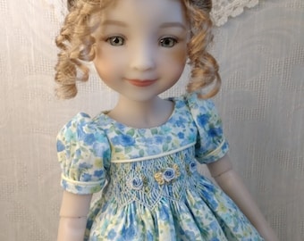 Smocked heirloom dress, slip and hair bow for Dianna Effner 14" Ruby Red Fashion Friends doll by Monica Minto