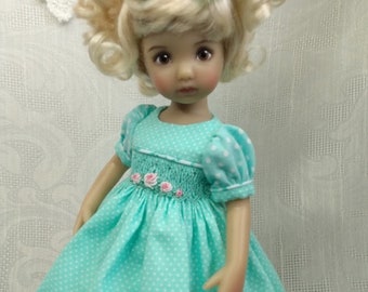Smocked heirloom dress, slip, and hair bow for Dianna Effner 11" Li'l Dreamer Doll by Monica Minto