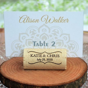 Wine cork place Card holder, Rustic wedding table decor. Wedding Place Card holder • AA038