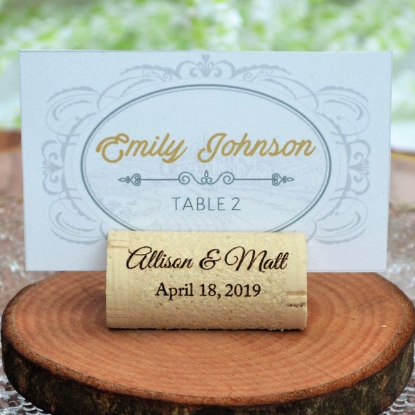 Personalized wine cork place card holder, Wedding card holder, Name Place cards • AA038